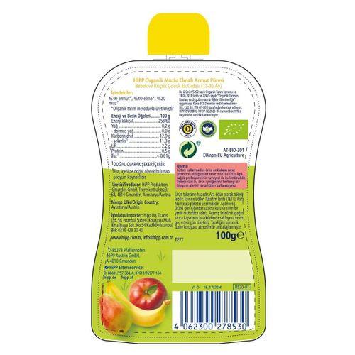 Hipp Organik Muzlu Elmalı Armutlu Meyve Püresi 100gr