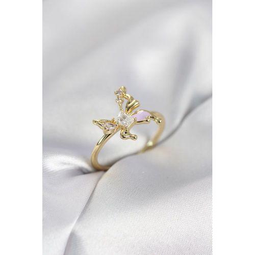 Gold Renk Kelebek Model Zirkon Taşlı Kadın Yüzük