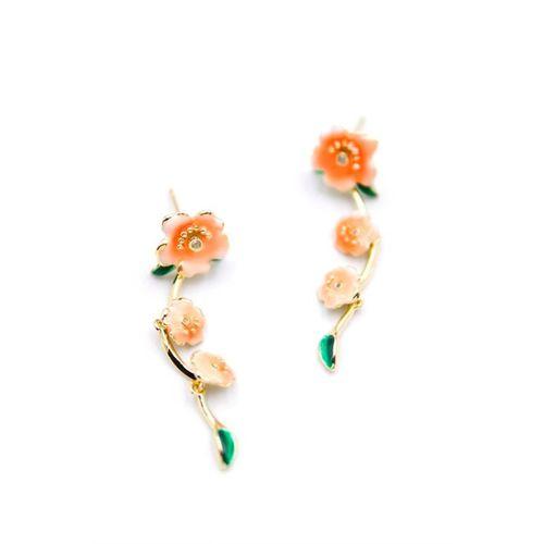 Mineli Çiçek Küpe - Turuncu