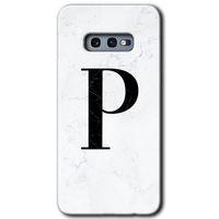 Samsung Galaxy S10e Kılıf Baskılı Kapak - Beyaz Mermer Desenli P Harfi + 5D Tam Kaplayan Cam