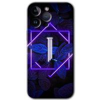 Potkal Hediye Fabrikası Potkal Hediye Fabrikası iPhone 14 Pro Max Kılıf HD Desen Baskılı Arka Kapak - Temperli Cam - Dark Neon Yaprak I Harfi