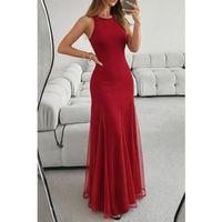 Kadın Askılı Bisiklet Yaka Etek Ucu Tül Detaylı Asimetrik Kiloş Uzun Ithal Krep Elbise