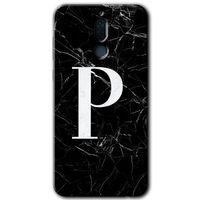 Huawei Mate 10 Lite HD Baskılı Kılıf + 9D Tam Ekran Koruyucu - Siyah Mermer Desenli P Harfi