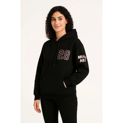 Üç İplik Kapüşonlu Ön Ve Arka Baskılı SweatShirt Hoodie - Siyah