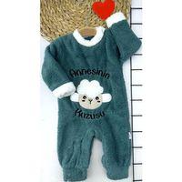 3-6-9-12 Ay Kuzu Tüylü Kumaş Annesinin Kuzusu Nakışlı Alttan Çıtçıtlı Kız Erkek Bebek Tulumu Petrol Mavisi