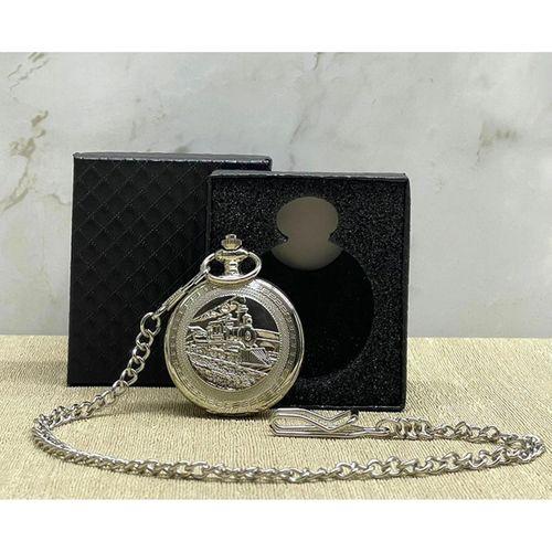 Özel Kutulu Tren Temalı Gümüş Köstekli Saat