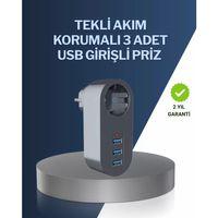Çocuk Korumalı Termal Priz – 3'lü Usb Şarj Ve Akım Koruması