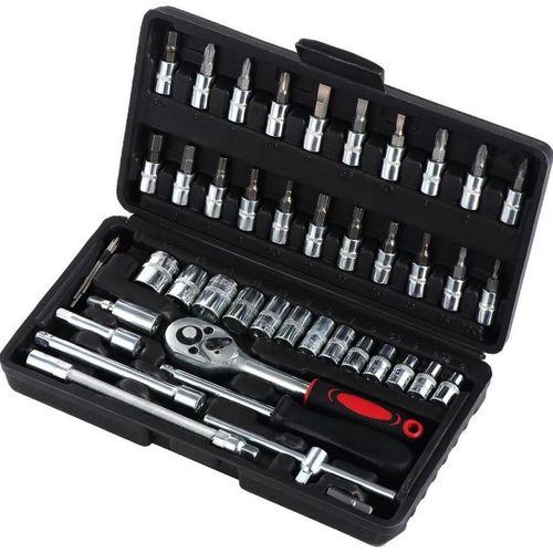 ZHLTOOLS 46 Parça Soket Seti, 1/4 inç Tahrik Cırcır Soket Anahtarı Sürücü Uçları Metrik Set