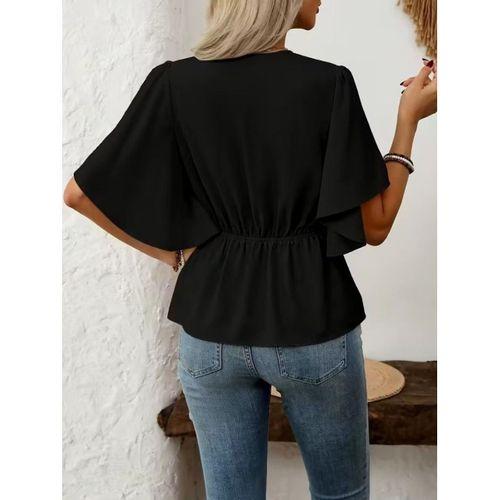 Kadın Kısa Kollu önden Düğmeli Ithal Krep Bluz