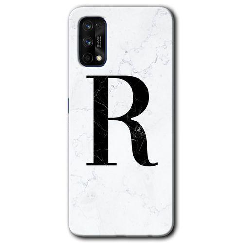 Realme 7 Pro Kılıf HD Desen Baskılı Arka Kapak - Beyaz Mermer Desenli R Harfi