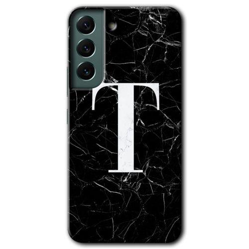 Galaxy S22 Plus Kılıf HD Desen Baskılı Arka Kapak - Siyah Mermer Desenli T Harfi + Kırılmaz Cam