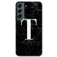 Galaxy S22 Plus Kılıf HD Desen Baskılı Arka Kapak - Siyah Mermer Desenli T Harfi + Kırılmaz Cam