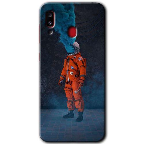 MRCİLETİSİM Samsung Galaxy A20 Kılıf HD Desen Baskılı Arka Kapak + Temperli Cam - Smoke Astronot