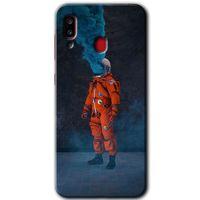 MRCİLETİSİM Samsung Galaxy A20 Kılıf HD Desen Baskılı Arka Kapak + Temperli Cam - Smoke Astronot