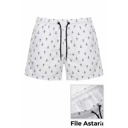 Erkek Deniz Şortu Fermuarlı Cepli File Astarlı Hızlı Kuruyan Premium - Beyaz