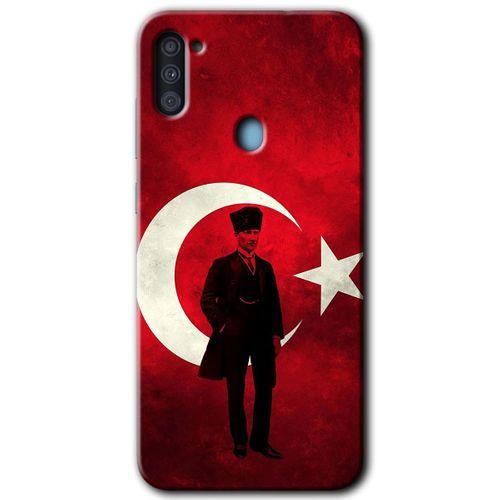 Galaxy A11 Kılıf HD Desen Baskılı Arka Kapak - Atatürk Bayrak + Kırılmaz Cam