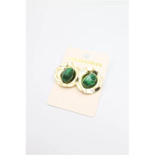 Taşlı Metal Küpe - Yeşil