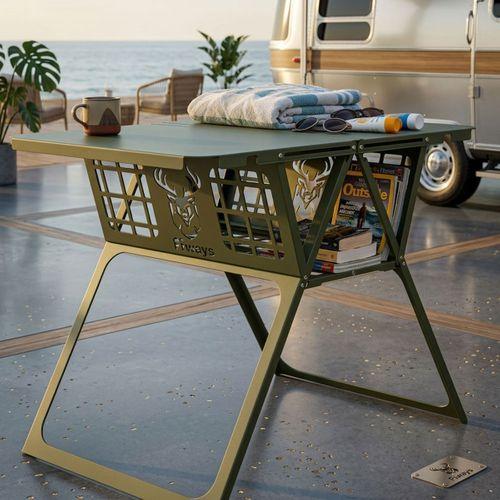 FiWays AXIS™ V2 XL Haki Metal Büyük Kamp Masası, 1mm Çelik Gövde, Katlanır Çantalı Outdoor Sehpa