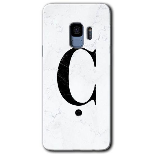 Samsung Galaxy S9 HD Baskılı Kılıf + 9D Tam Ekran Koruyucu - Beyaz Mermer Desenli Ç Harfi