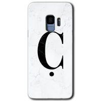 Samsung Galaxy S9 HD Baskılı Kılıf + 9D Tam Ekran Koruyucu - Beyaz Mermer Desenli Ç Harfi
