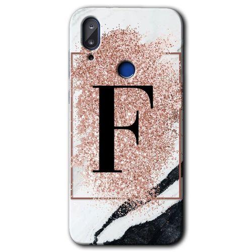 MRCİLETİSİM Vestel E5 Kılıf HD Desen Baskılı Arka Kapak+Temperli Cam - Pembe Mermer Desenli F Harfi