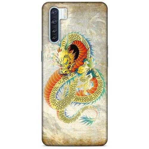 Oppo A91 Kılıf Dragons (21) Koruyucu Kapak Ejderha Dövme Sarı