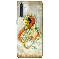 Oppo A91 Kılıf Dragons (21) Koruyucu Kapak Ejderha Dövme Sarı