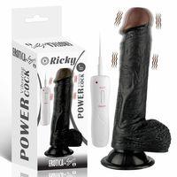 Ricky - Kumandalı Vantuzlu Güçlü Titreşimli Gerçekçi Zenci Yapay Penis Realistik Dokuda Dildo 20 CM