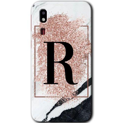 Galaxy A2 Core Kılıf HD Desen Baskılı Arka Kapak - Pembe Mermer Desenli R Harfi