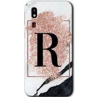 Galaxy A2 Core Kılıf HD Desen Baskılı Arka Kapak - Pembe Mermer Desenli R Harfi