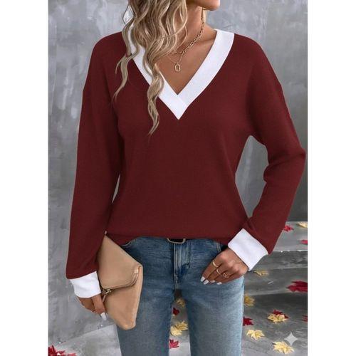 Kadın Uzun Kollu V Yakalı Waffle Bluz