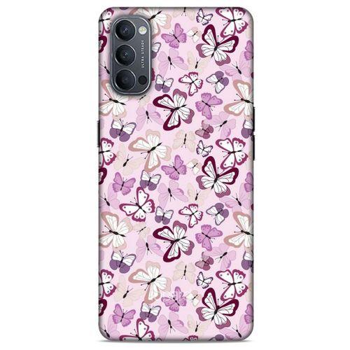 Oppo Reno 4 Kılıf Kelebek Etkisi (2) Kabı Mor Beyaz