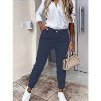 Kadın Yüksek Bel önden Düğmeli Cepli Bilek Lastik Detay Atlas Pantolon