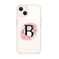 iPhone 13 Pembe Çiçek Desen B Harfli Premium Şeffaf Silikon Kılıf