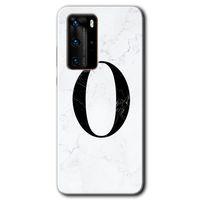 Huawei P40 Pro HD Baskılı Kılıf + 9D Tam Ekran Koruyucu - Beyaz Mermer Desenli O Harfi