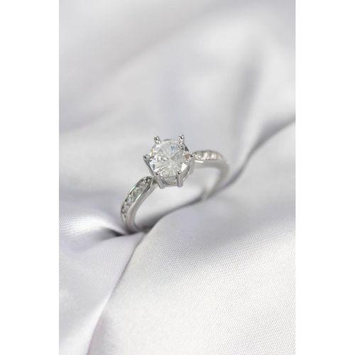 Zirkon Taşlı Tek Taş Model Gümüş Renk Kadın Yüzük