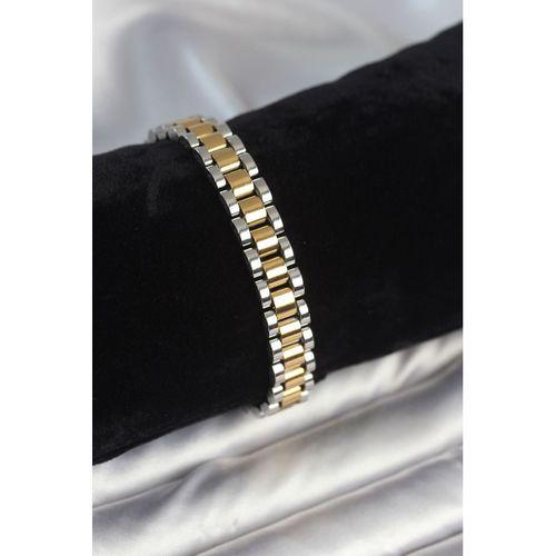 316L Çelik Gold ve Gümüş Renk 9 mm Kalınlık Erkek Bileklik - TJ-EB3769