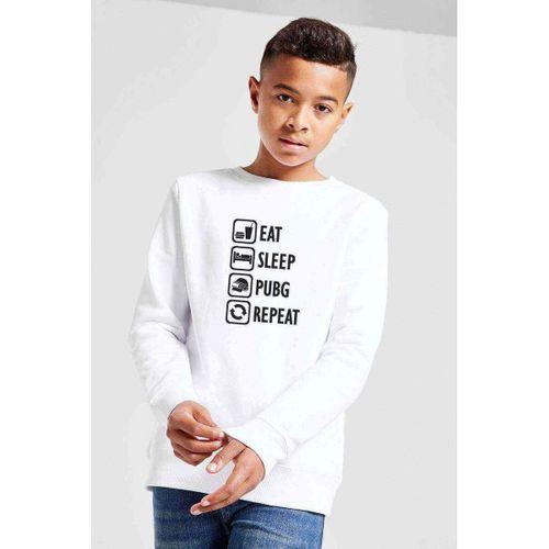 Pubg Eat Sleep Pubg Repeat Baskılı Unisex Çocuk Beyaz Sweatshirt