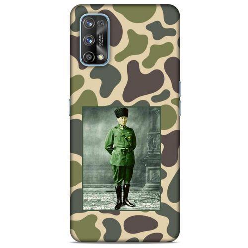 Oppo Realme 7 Pro Kılıf Atatürk (15) Antişok Kılıf Kamuflaj Kahverengi