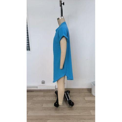 Kadın Kısa Kollu önden Düğmeli Ithal Keten Elbise