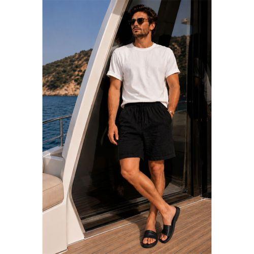 Mann Relax Fit %100 Pamuk Meridian Kumaş Basic Erkek Şort - Siyah