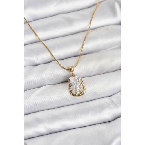 316L Çelik Zincir Gold Renk Zirkon Taşlı Kadın Kolye - TJ-BKO10633