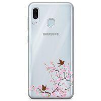 Samsung Galaxy A20 Kılıf Peony Kuşlar Arka Kapak Koruma Desenli Full Koruyucu