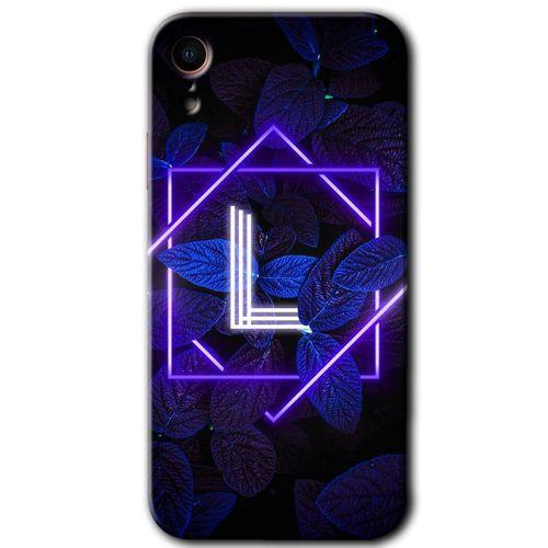 Potkal Hediye Fabrikası iPhone XR Kılıf HD Desen Baskılı Arka Kapak - Dark Neon Yaprak L Harfi