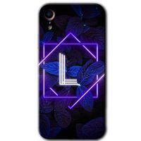 Potkal Hediye Fabrikası iPhone XR Kılıf HD Desen Baskılı Arka Kapak - Dark Neon Yaprak L Harfi