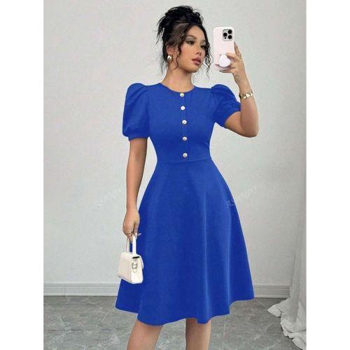 Kadın Kısa Kollu Bisiklet Yaka önden Düğmeli Ithal Krep Elbise