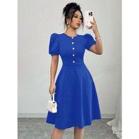 Kadın Kısa Kollu Bisiklet Yaka önden Düğmeli Ithal Krep Elbise