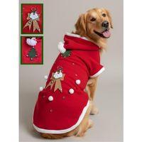 Santa Bow Kırmızı Yılbaşı Köpek Kıyafeti | Noel Baba Kapüşonlu Polar Sweatshirt | Orta ve Büyük Irklar İçin