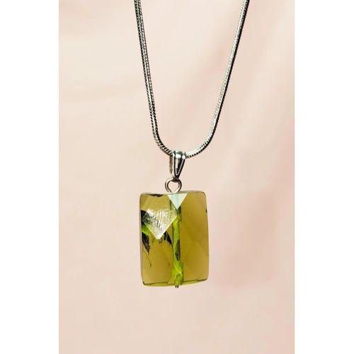 Moldavit Doğal Taşı Zincirli El Yapımı Kolye Uç: 2 cm Zincir: 20 cm Kutulu