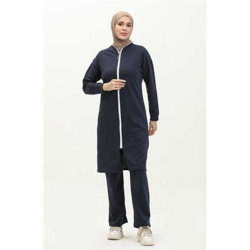 Bisiklet Yaka Fermuarlı Uzun Tunik Sade Basic Spor Takımı - 03044.015 - Lacivert